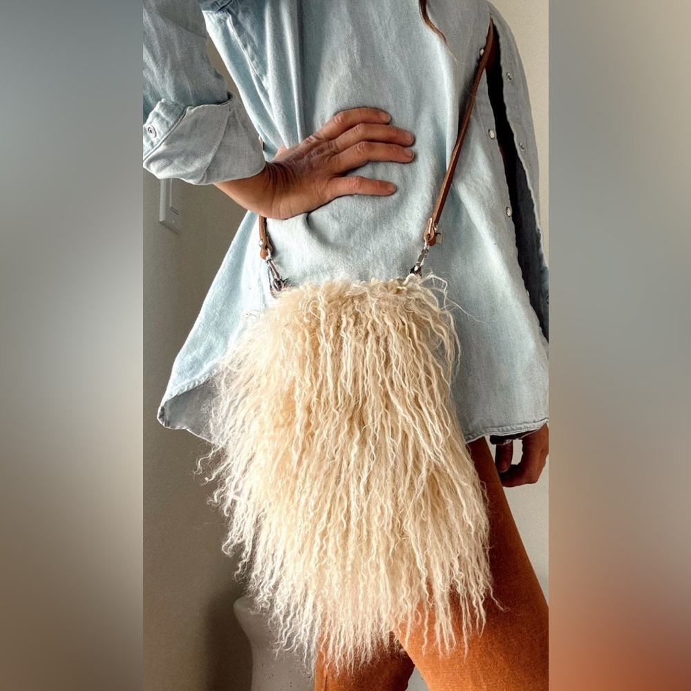Tan/Wheat Colored Mongolian Fur Crossbody